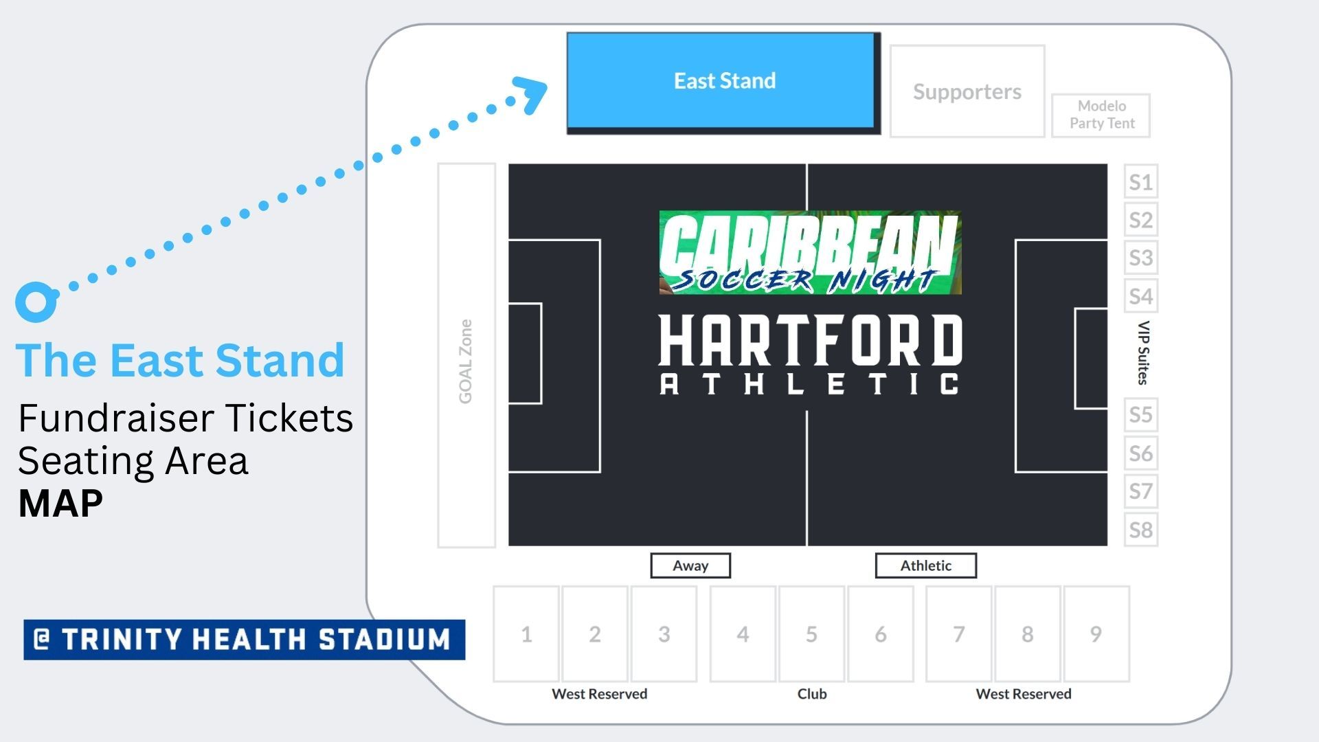 The East Stand - Stadium Map - Fundraiser Seating Area for Caribbean Soccer Night