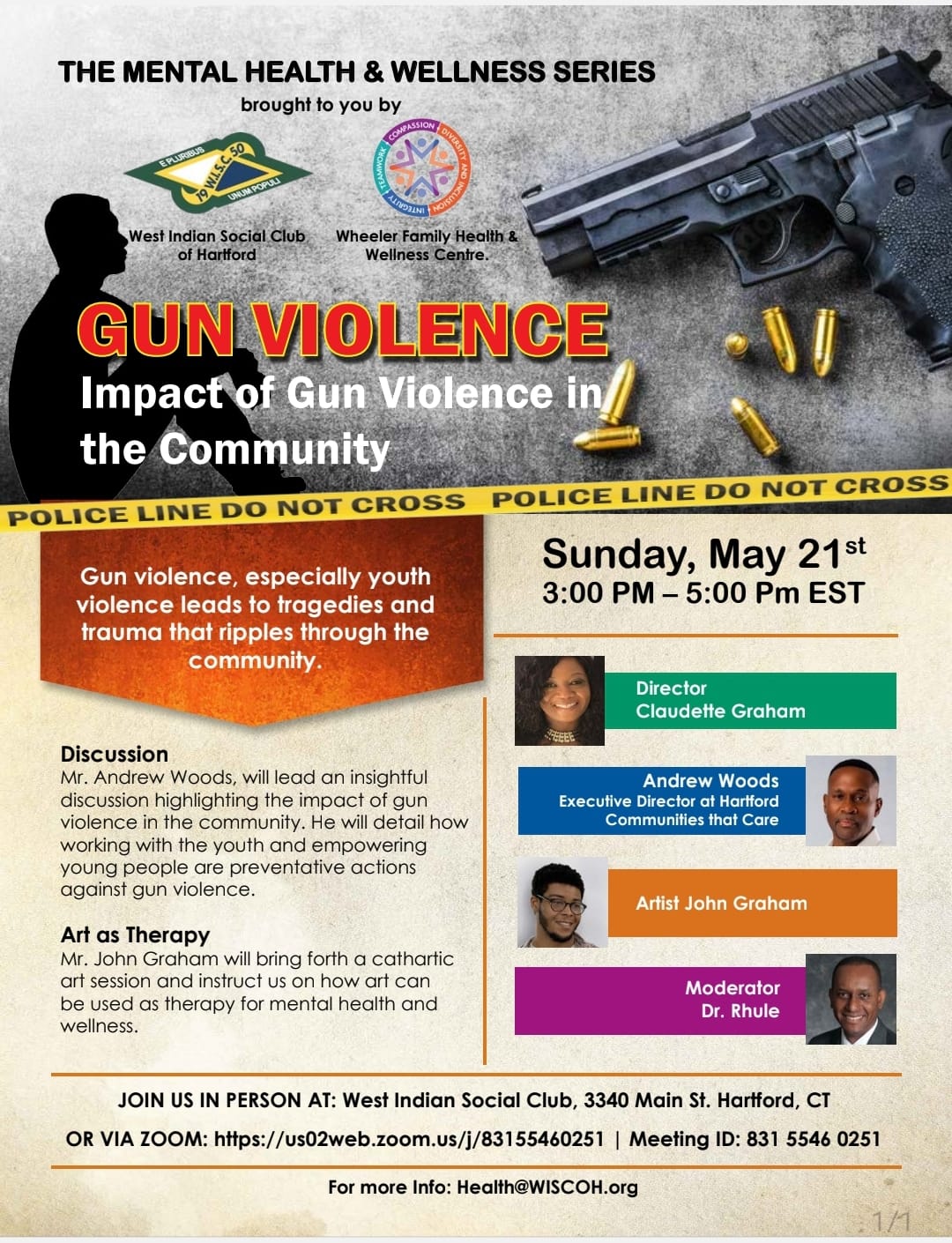 Wheeler Health & West Indian Social Club of Hartford - Mental Health and Wellness Series - Gun Violence - Impact of Gun Violence in the Community