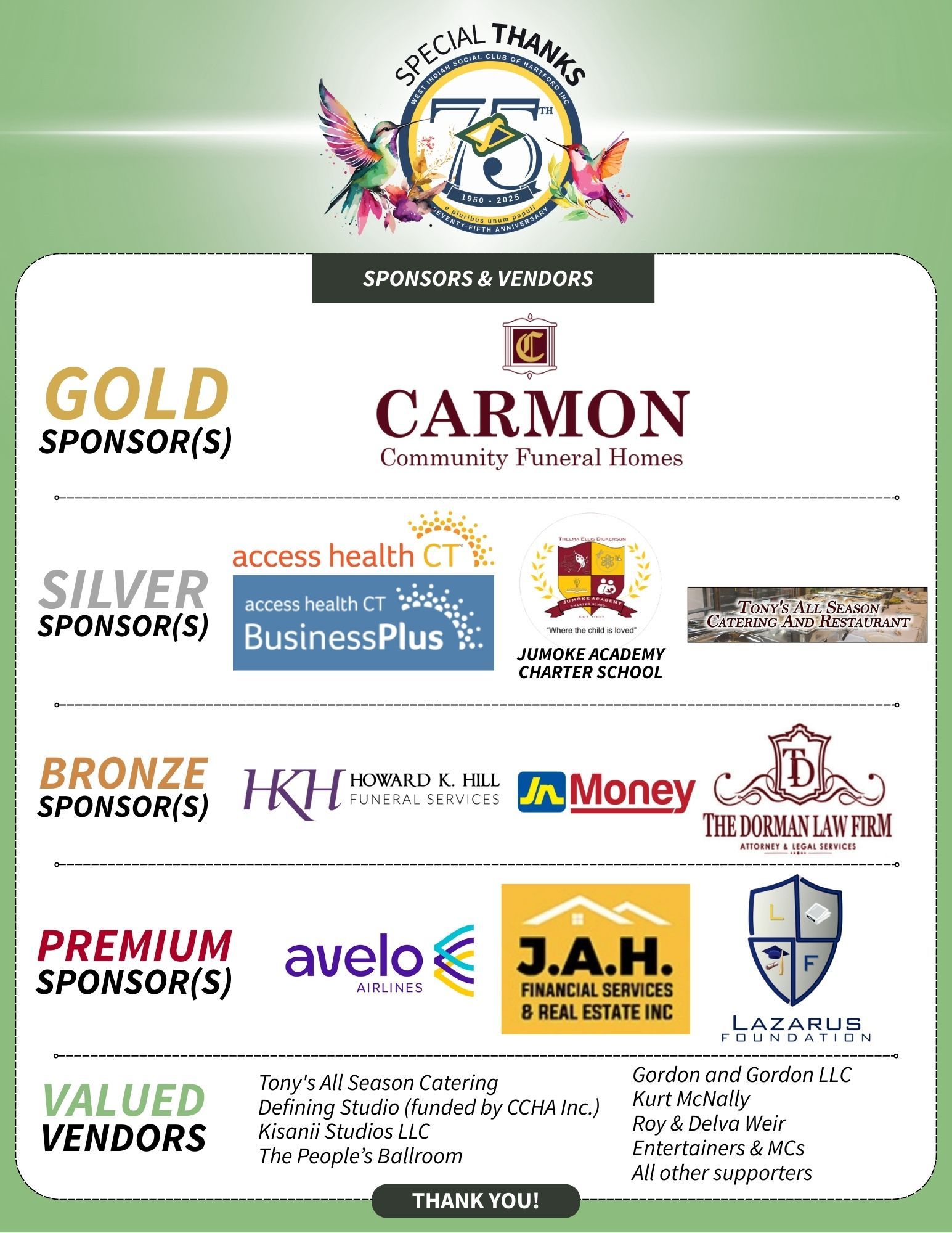 2025 Sponsors & Supporters - 75th Diamond Jubilee - Anniversary Gala WISCOH