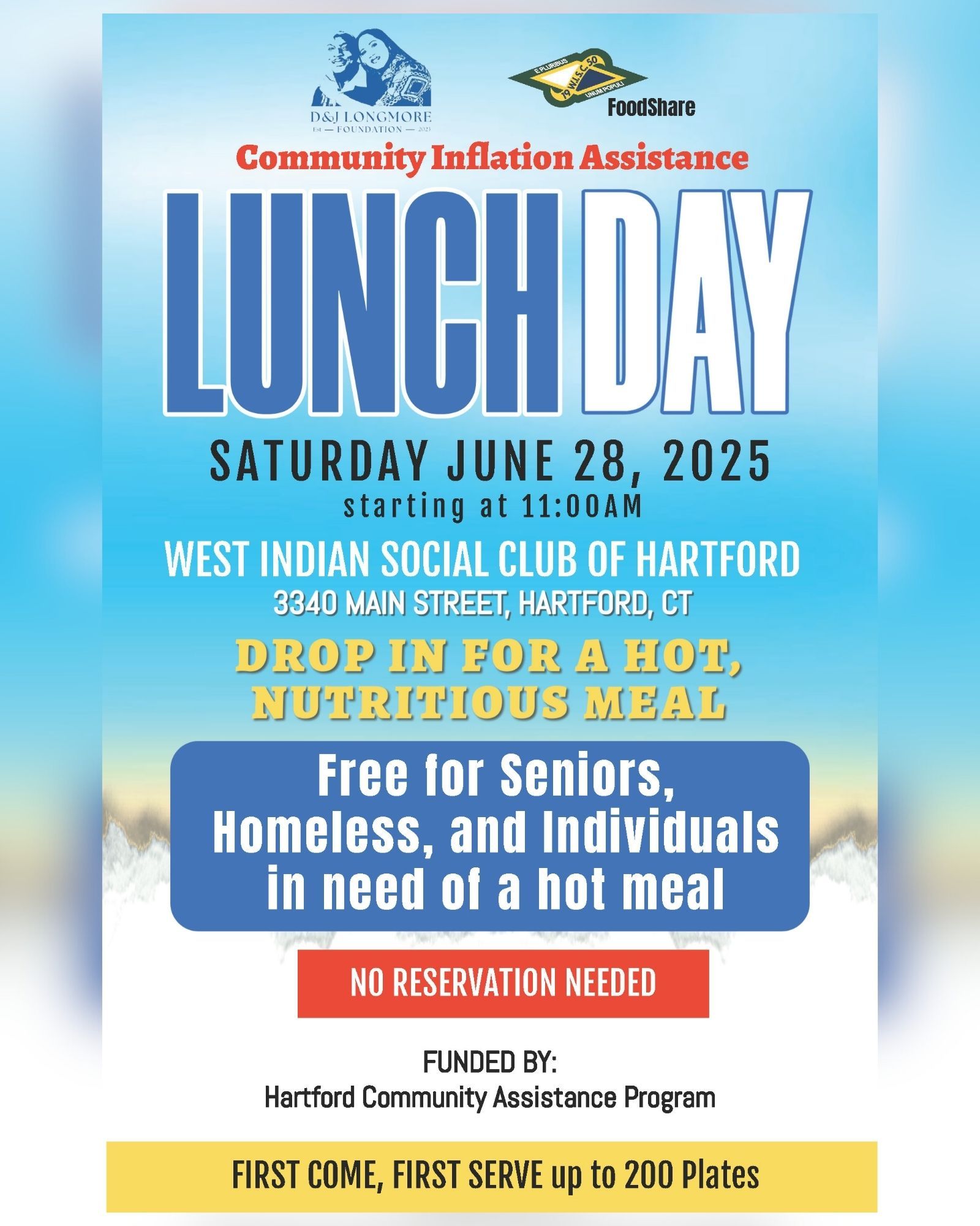 FREE Lunch Day - Seniors, Homeless, Hartford Community Members