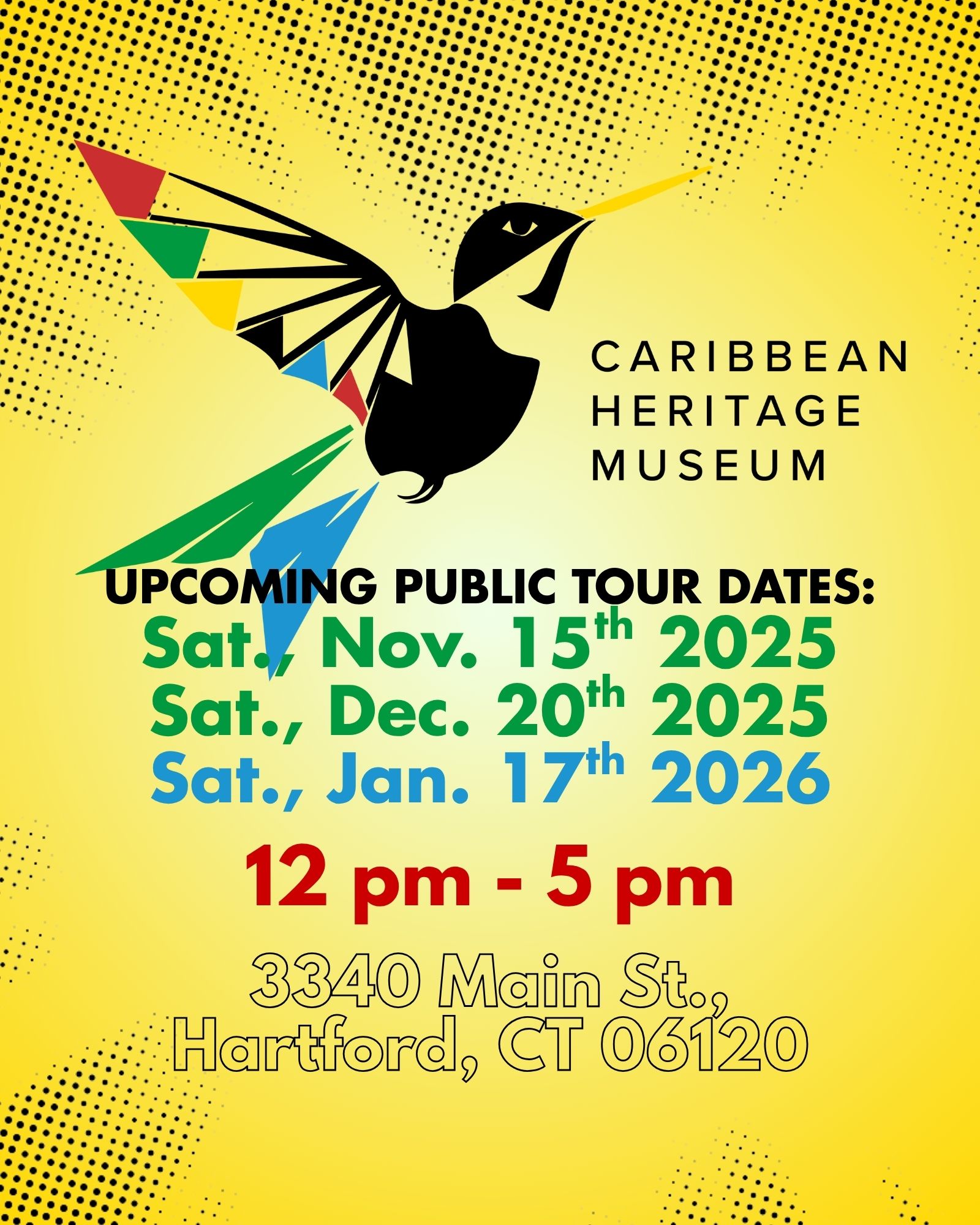 Caribbean Heritage Museum - Upcoming Dates - Public Tours - November 2025 - January 2026