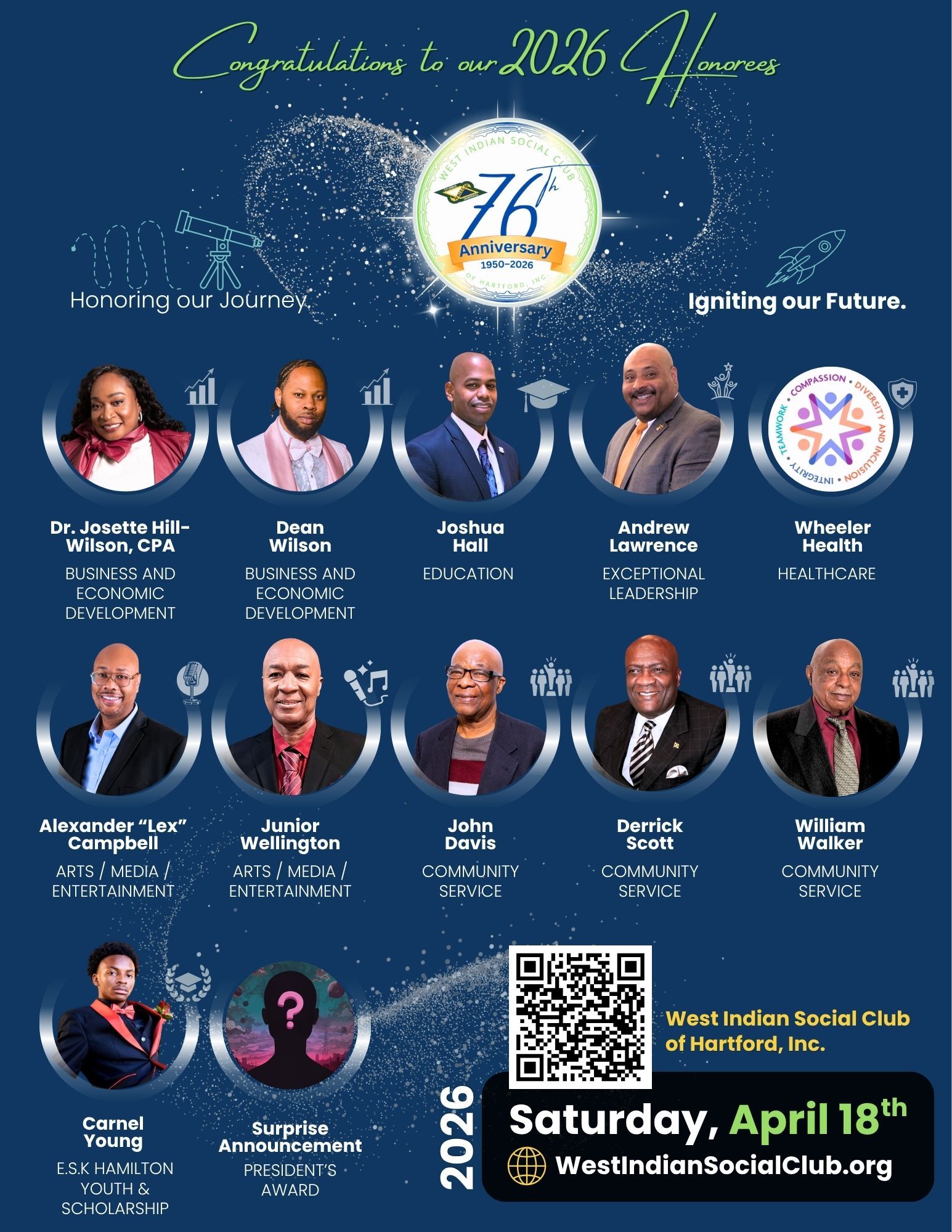 MEET THE STARS - 2026 Honorees - 76th - Anniversary Gala - Honoring our Journey, Igniting our Future!