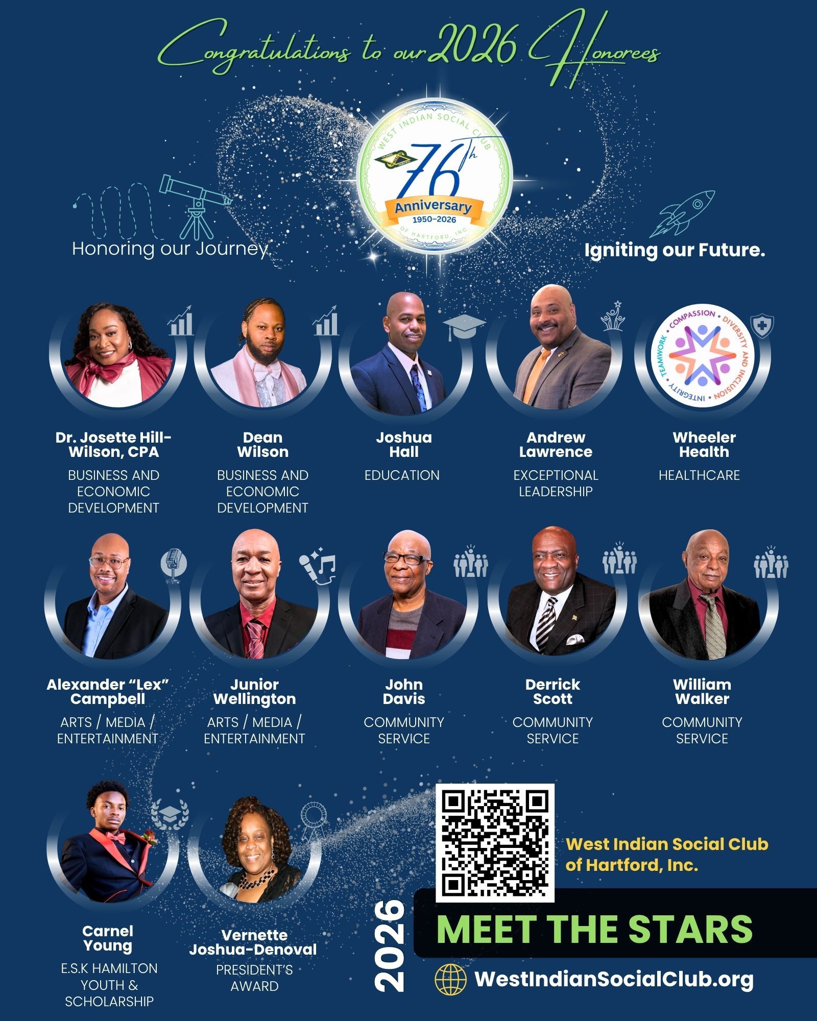 MEET THE STARS - 2026 Honorees - 76th - Anniversary Gala - Honoring our Journey, Igniting our Future!