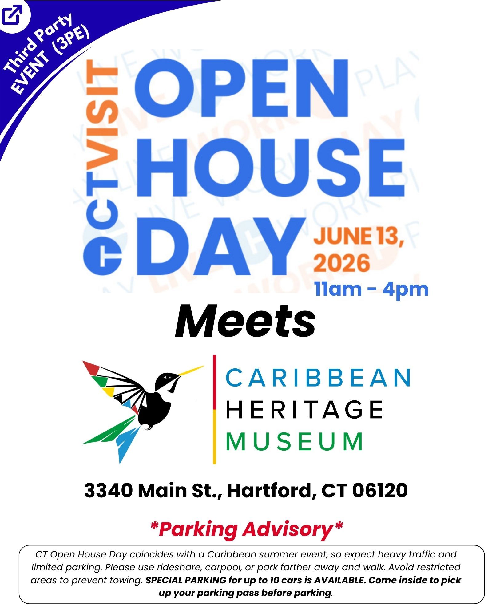 CT VISIT OPEN HOUSE DAY - June 13th, 2026 - Caribbean American Heritage Museum