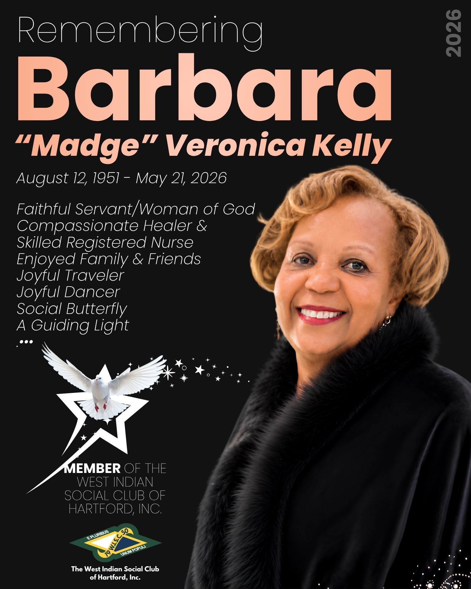 West Indian Social Club of Hartford Member Barbara "Madge" Veronica Kelly (McCalla) - Celebration of Life Service 2026
