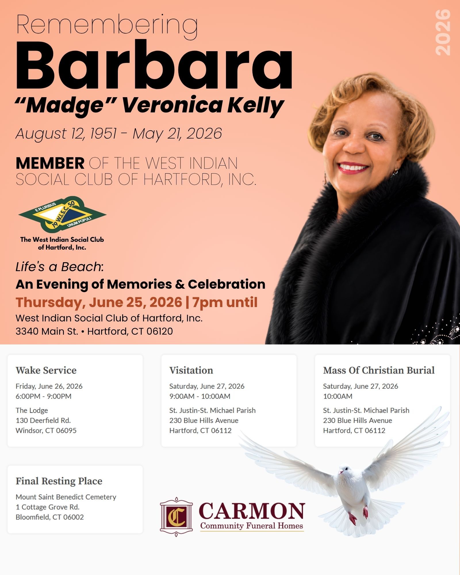 West Indian Social Club of Hartford Member Barbara "Madge" Veronica Kelly (McCalla) - Celebration of Life Service 2026