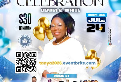 Tanya's Birthday Celebration - Denim & White - Social Club Fundraiser Event - Flyer
