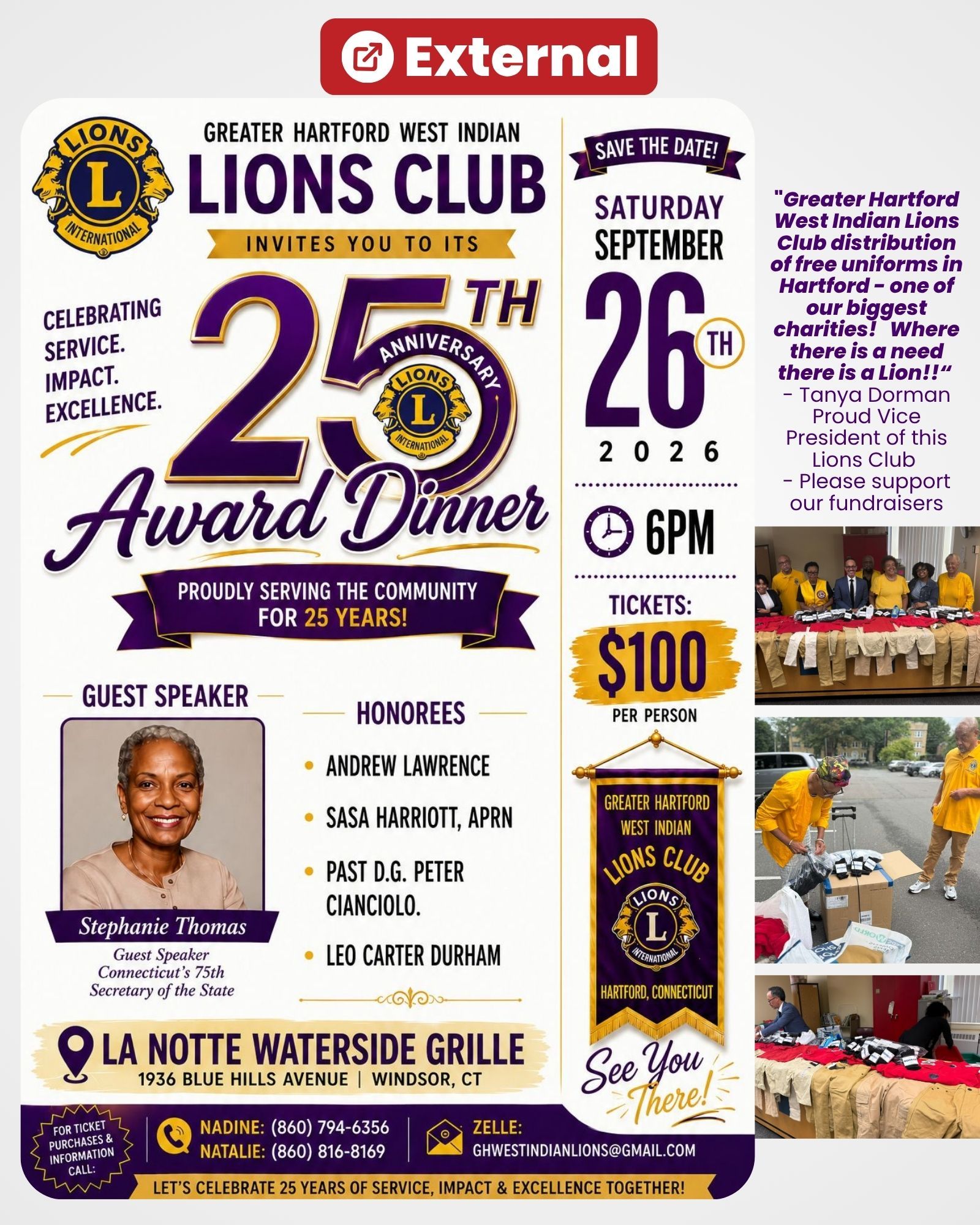 EXTERNAL -Greater Hartford West Indian Lions Club - 25th Anniversary Award Dinner