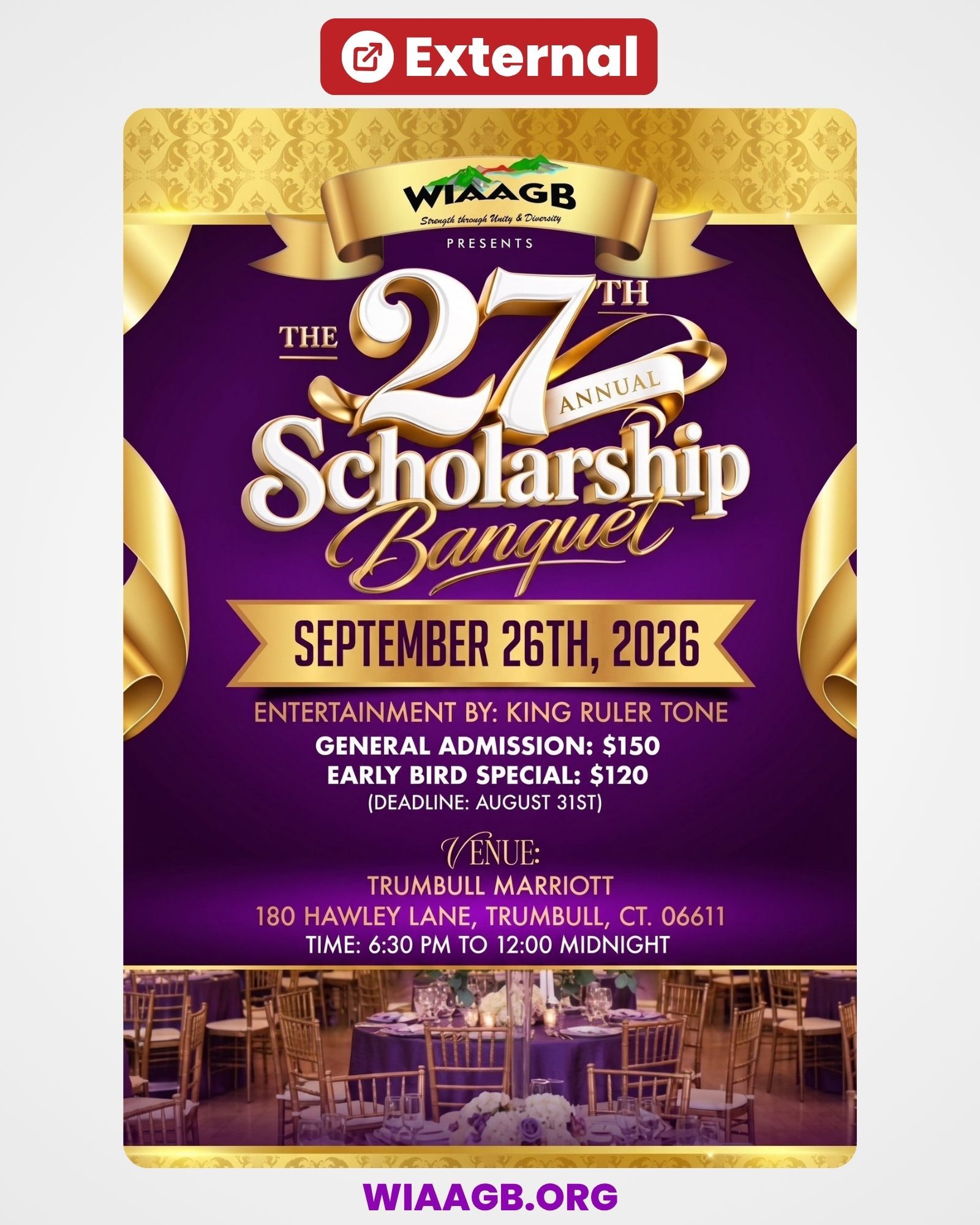 EXTERNAL - 27th Annual Scholarship Banquet 2026 - WIAAGB - Trumbull, CT -