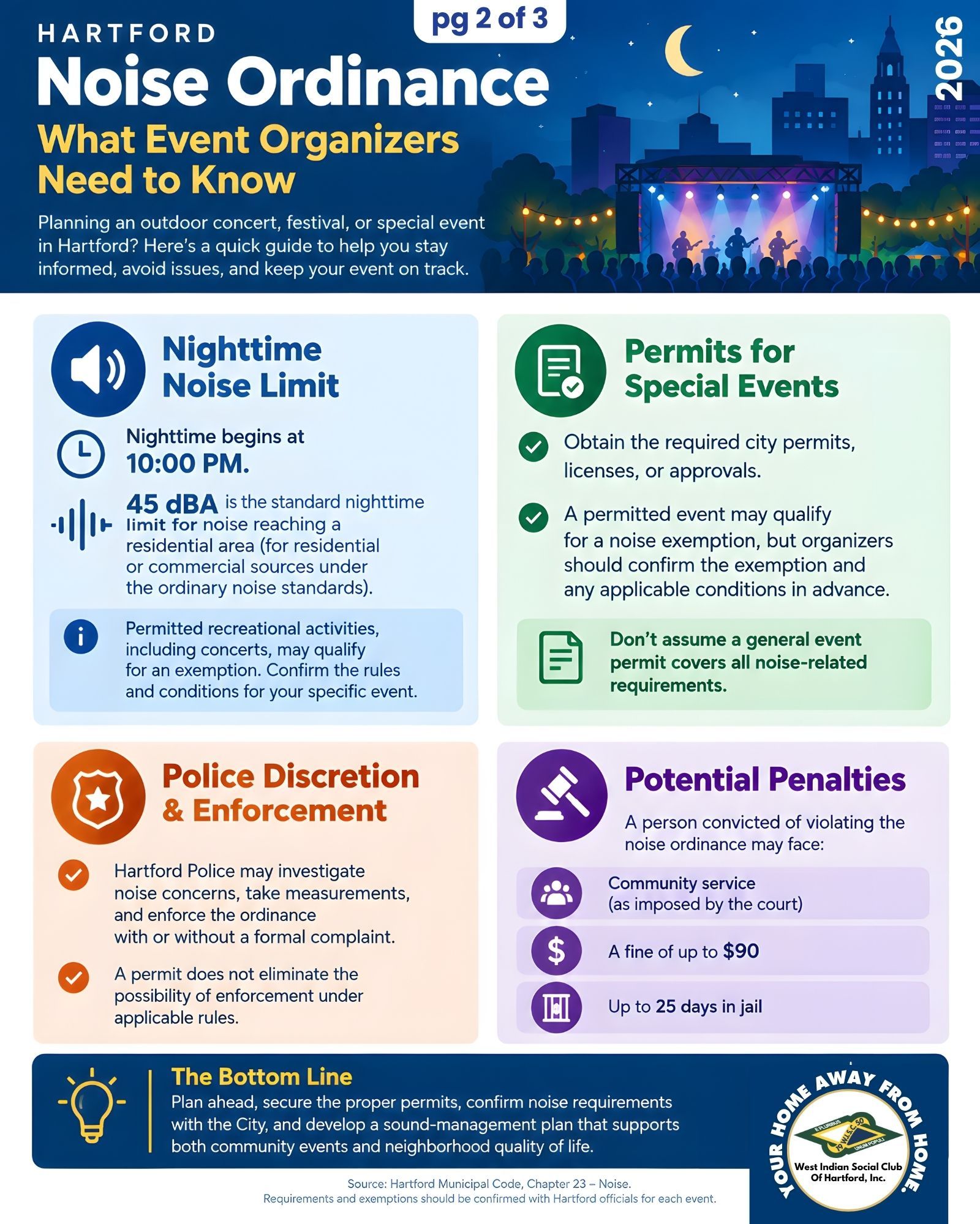 WISCOH Hartford noise ordinance guide for outdoor event organizers 2026