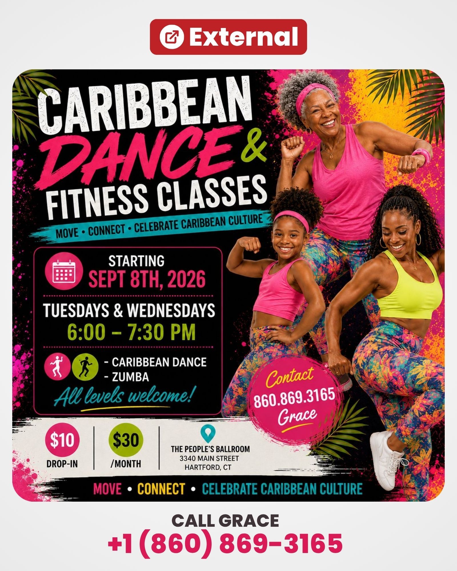 EXTERNAL - Caribbean Dance & Fitness Classes 2026 by GRACE - Hartford, CT