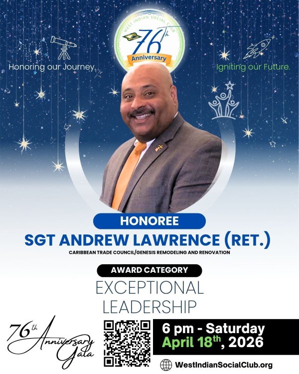 Please join us in celebrating the 2026 (76th Anniversary) Exceptional Leadership Honoree, Sergeant Andrew Lawrence (Retired). Celebrate with us on Saturday, April 18, 2026, at 6:00 PM during our 76th Anniversary Celebration. For tickets and additional ways to support, please visit: https://www.westindiansocialclub.org/gala #WISCOH76 #Hartford #HartfordCT #AnniversaryCelebration Kindly see the attached images for brief biographical summaries of our honored guest. - The West Indian Social Club of Hartford, Inc. 76th Anniversary Gala